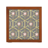 Shiny Gold Geometric Pattern with Pink Gemstones Desk Organizer