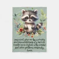 Raccoon Woodland Kids Christian Prayer on Blue | Fleece Blanket