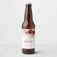 Wedding Boho Pampas Grass Wedding Burgundy Beer Bottle Label