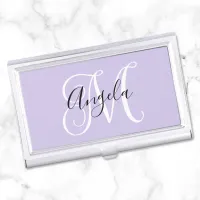 Elegant Script Monogram Pale Lavender Business Card Case