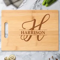 Elegant Calligraphy Script Monogram Custom Name Etched Cutting Board