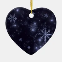 Snowflakes with Midnight Blue Background Ceramic Ornament