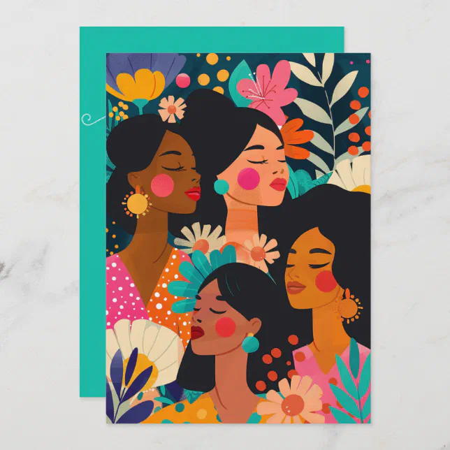 Floral Turquoise International Women's Day Invitation