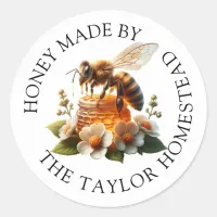 Honeybee, Flowers and Honey Personalized Classic Round Sticker