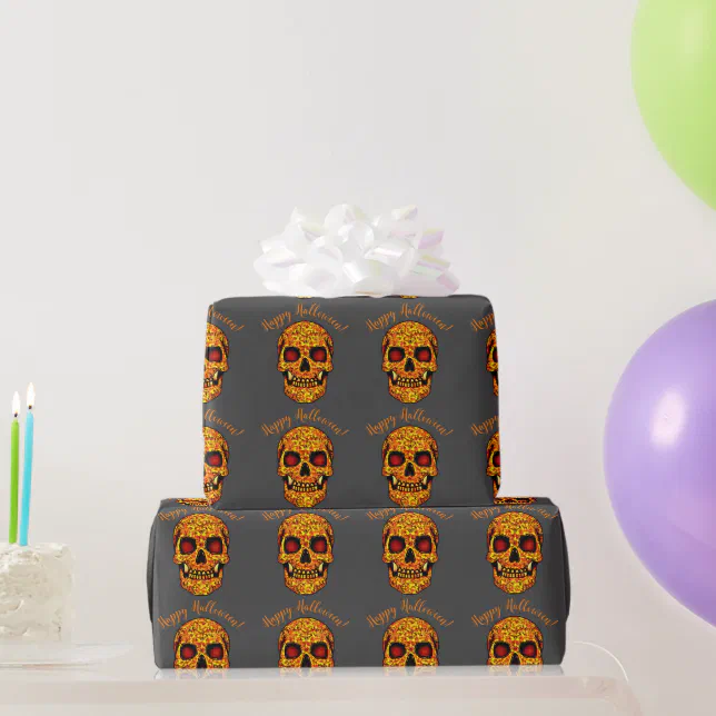 Frightening Halloween skull with red eyes  Wrapping Paper