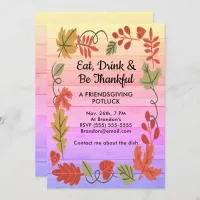 Friendsgiving Potluck Colorful Wood Design Invite