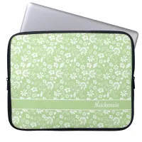 Girly Lime Green Tropical Flowers Monogram Laptop Sleeve