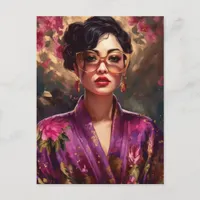 Sexy Woman in a Silk Nightgown and Sunglasses Postcard