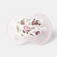 Pink & Burgundy Floral Personalized Baby Pacifier