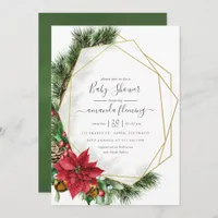 Watercolor Floral Christmas Geometric Baby Shower Invitation