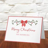 Elegant Red Bow & Holly Personalized Christmas  Card