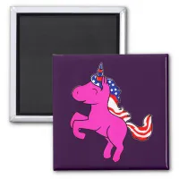 Unicorn Yarrow Pink Patriotic USA Flag Mane Art Magnet