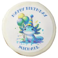 Blue and Green Axolotl Boy's Birthday Personalized Sugar Cookie