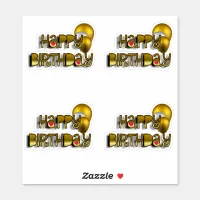 Set of 4 Shiny Happy Birthday Script Typography Sticker