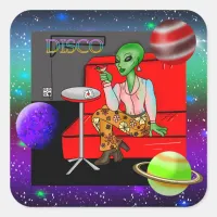 1970's Retro Extraterrestrial in Disco Lounge Square Sticker
