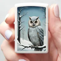 Snowy Owl In Winter Woods Zippo Lighter