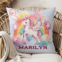 Unicorn Stars and Rainbow Throw Pillow