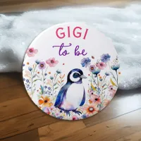 Penguin in Flowers Baby Shower Gigi to be Button