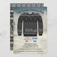 Ugly Sweater Christmas Party, Gray with Deer, ZPR Invitation