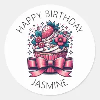 Strawberry Cupcake Whimsical Personalized Classic Round Sticker