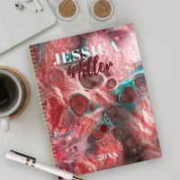 Fluid Paint Red Teal Foil Sparkling Light Accents  Planner