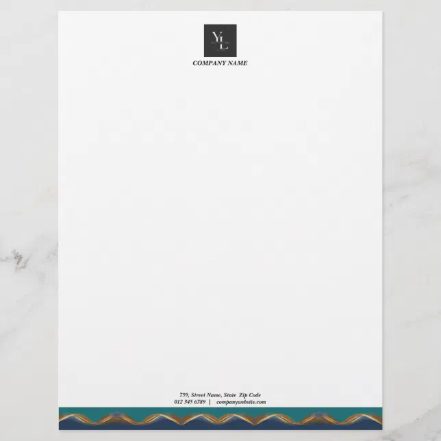 Elegant Gold Wave Blue Teal with Business Logo Letterhead