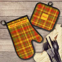 Rustic Warm Colors Plaid Personalized  Oven Mitt & Pot Holder Set