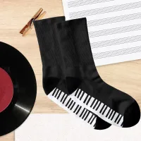 Piano Keyboard Keys Music Themed Sole Black White Socks