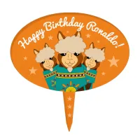 Cute Happy Birthday Boy Alpacas in Teal Serapes Cake Topper