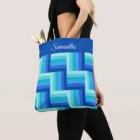 Blue Green Quilt Striped pattern  Tote Bag