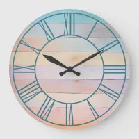 Pastel Rainbow Teal Roman Numerals Large Clock