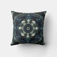 Green Mandala symmetrical kaleidoscopic pattern Throw Pillow