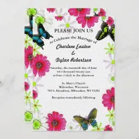 Butterflies & Flowers in Mosaic Add Couple Photo Invitation