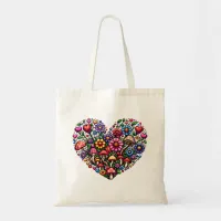 Floral Heart Pixel Art Personalized Tote Bag