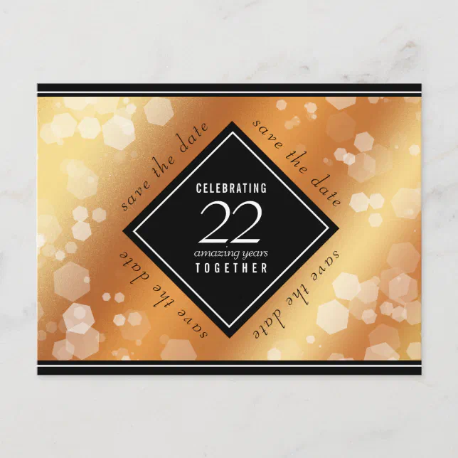 Elegant 22nd Copper Wedding Anniversary Announcement Postcard