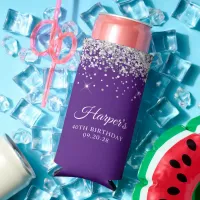 Silver Glitter Royal Purple 40th Birthday Seltzer Can Cooler