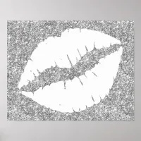 Silver Glitter and White Lipstick Lips Poster