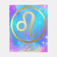 Zodiac Sign Leo Gold on Colorful Background | Fleece Blanket