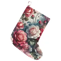 Timeless Rose Floral Charm Large Christmas Stocking