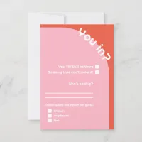 You in? Bold Retro Pink & Orange Bright Wedding RSVP Card