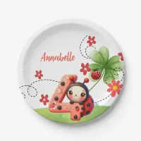 Ladybug / Watercolor 4th Birthday Paper Plate