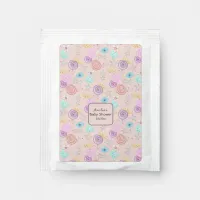 Peach Lavender Hand Drawn Floral Stars Baby Shower Tea Bag Drink Mix