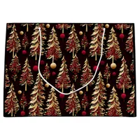 Classy Black, Burgundy and Gold Christmas Trees Large Gift Bag