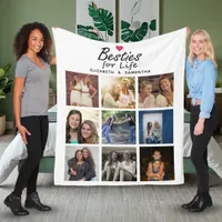 Besties for Life Script Best Friends Photo Collage Fleece Blanket