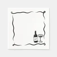 Whimsical Hand Drawn Wine Personalized Wedding Napkins