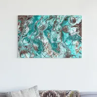 Teal and Black Marble Fluid Art Faux Canvas Print