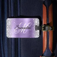 Silver Glitter Light Purple Foil Luggage Tag