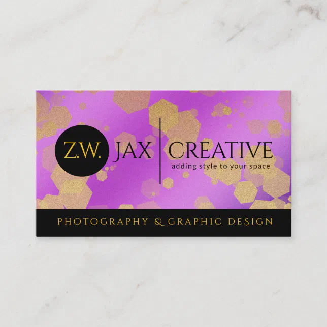 Elegant Abstract Gold Confetti on Purple Business Card