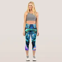 Wolf Dream catcher Electric Blue Capri Leggings