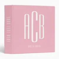 Simple Three Letter Pink and White Monogram 3 Ring Binder